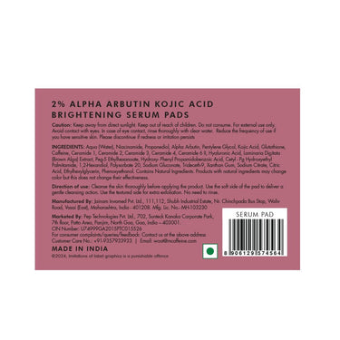 mCaffeine CLEAR GLOW 2% Alpha Arbutin Kojic Acid Brightening Serum Pads with 3% Niacinamide For Dark Spots & Pigmentation | Toner Pads for Even Skin Tone|For Men & Women | Fragrance-Free - 40N